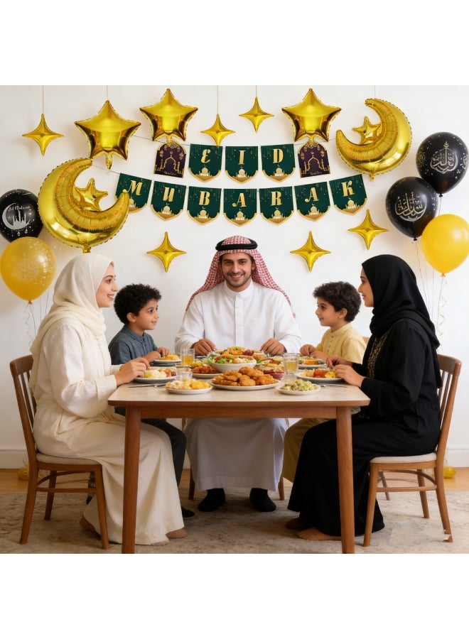 34 PCS Eid Mubarak Banner Set, Eid Mubarak Latex Balloons, Eid Decorations for Home | Eid Balloons for Eid Mubarak Decorations | Eid Al Fitr Decorations, Eid Mubarak Banner - Image 3
